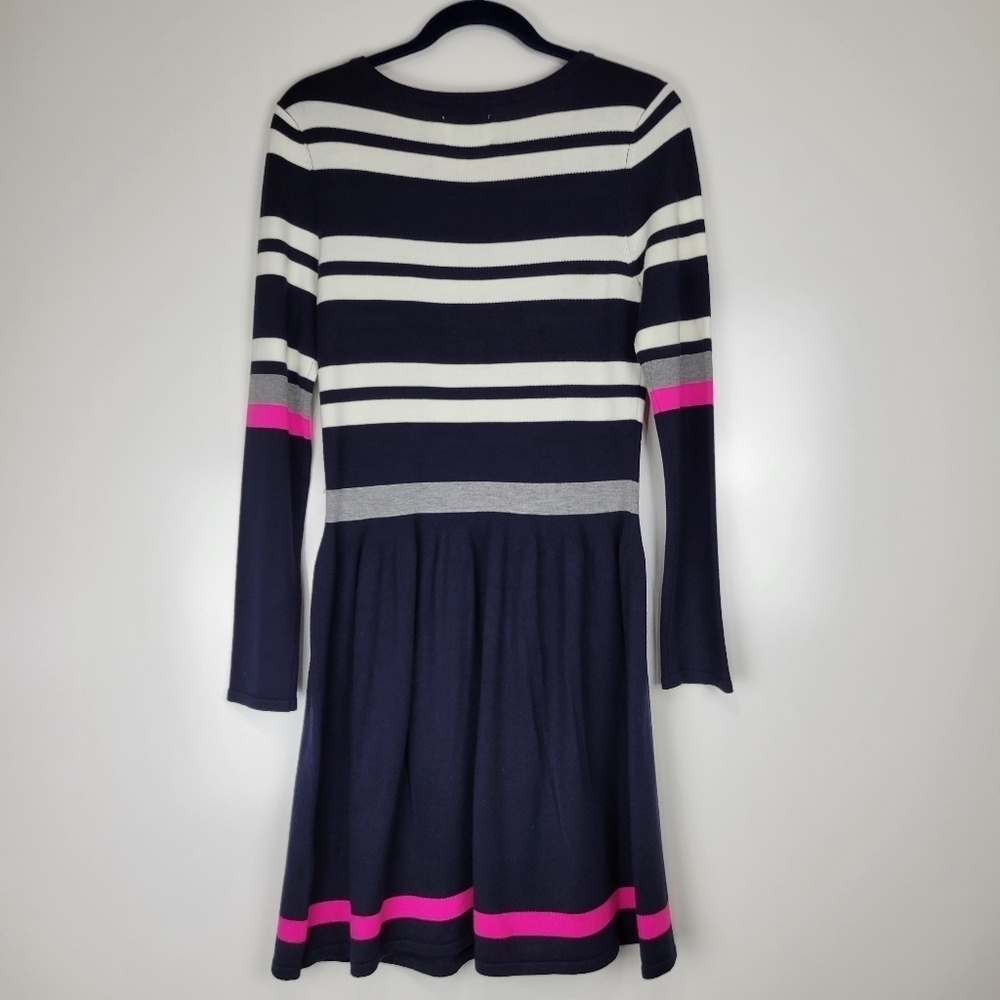 Eliza J Women's Navy Striped Pink/Gray/Cream Long Sleeve Sweater Dress Size M - Picture 2 of 10